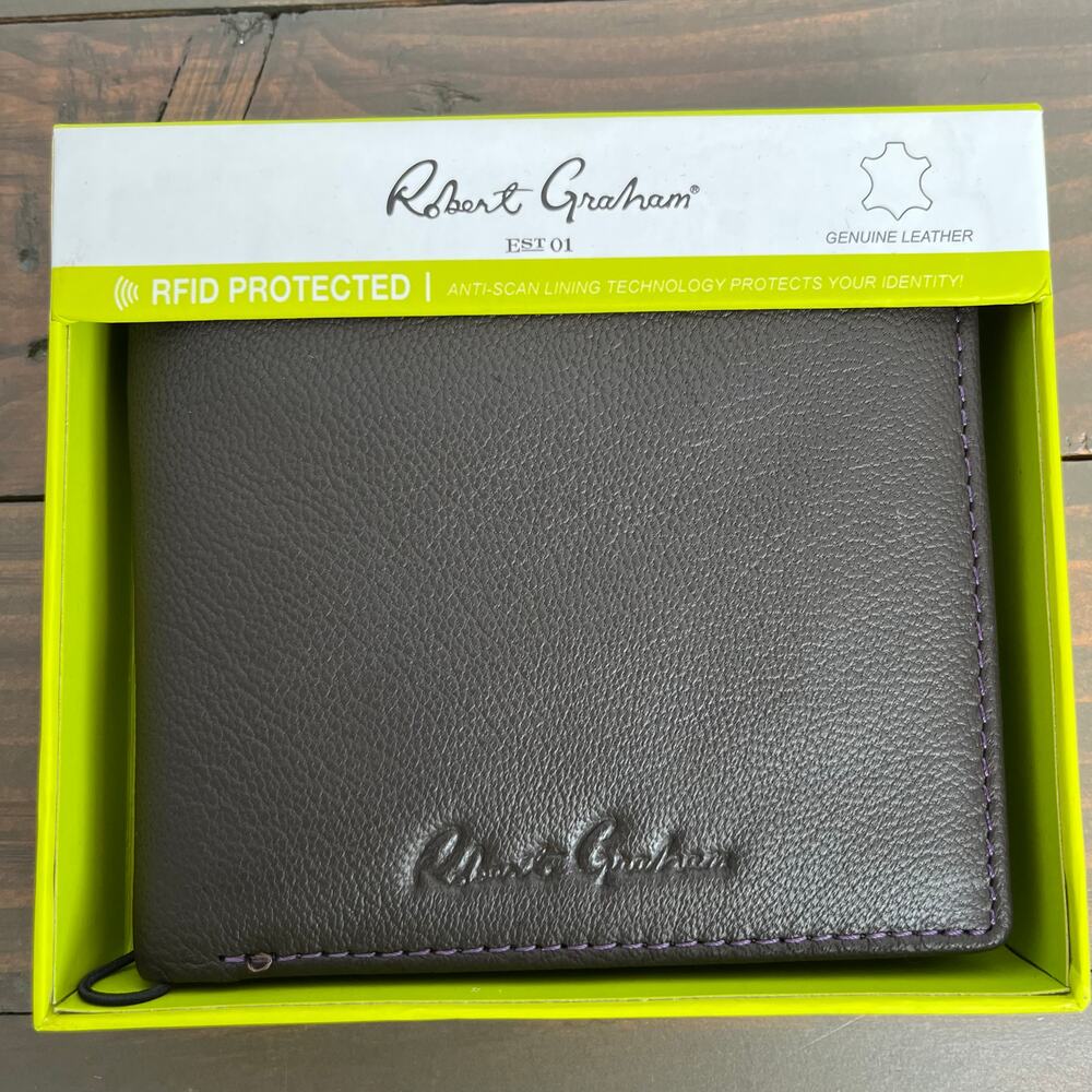 Robert Graham NIB Mens Namea I Brown Leather Bifold Wallet RFID Blocking Gift